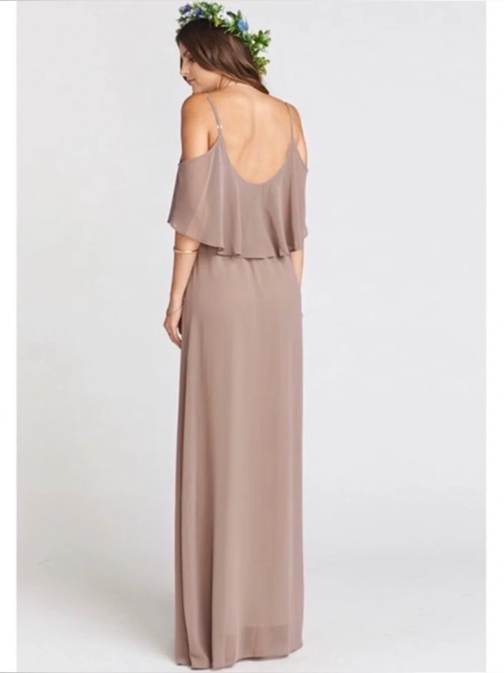 SHOW ME YOUR MUMU Caitlin Chiffon Cold Shoulder Ruffle Maxi Dress Size Medium